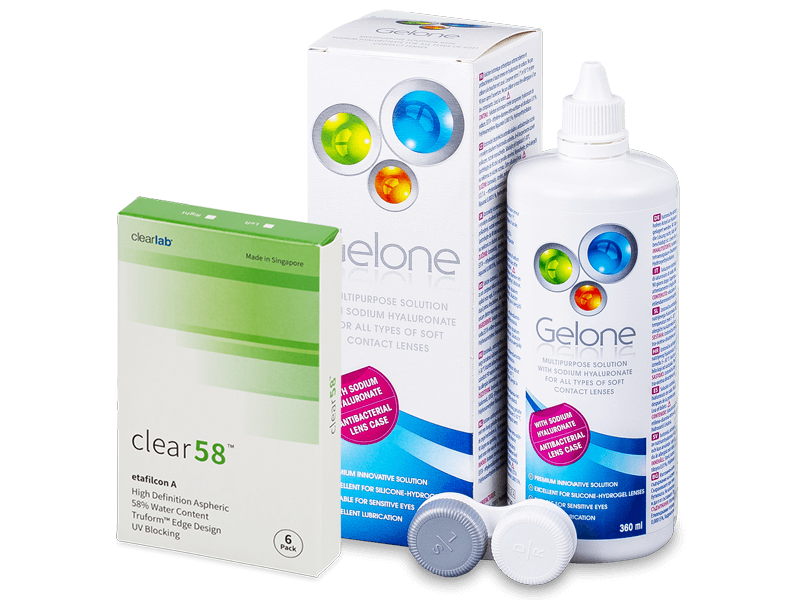 Clear 58 (6 soczewek) + płyn Gelone 360 ml