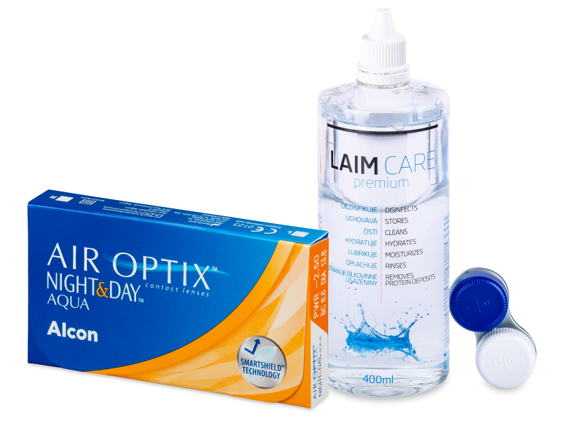 Air Optix Night and Day Aqua (6 soczewek) + płyn Laim-Care 400ml