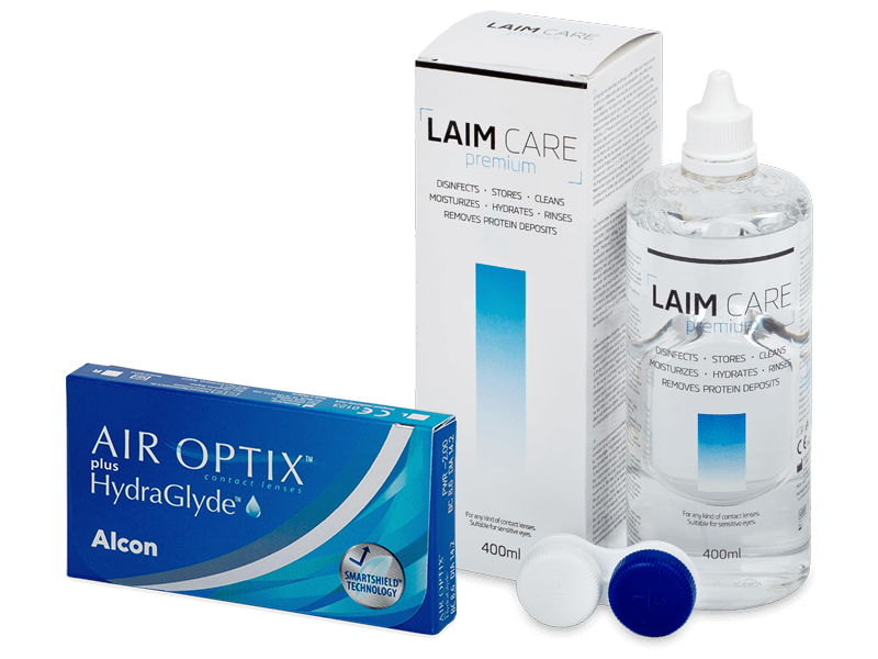 Air Optix plus HydraGlyde (3 soczewki) + płyn Laim-Care 400 ml
