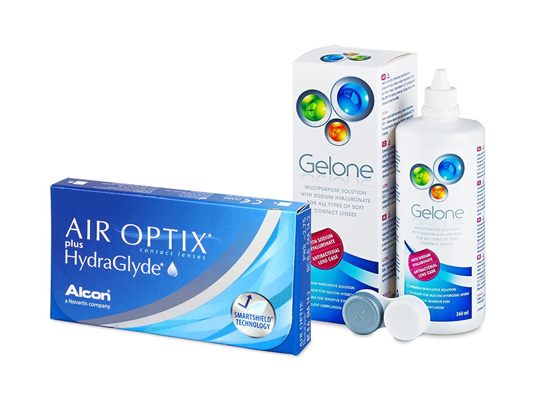 Air Optix plus HydraGlyde (6 soczewek) + płyn Gelone 360 ml