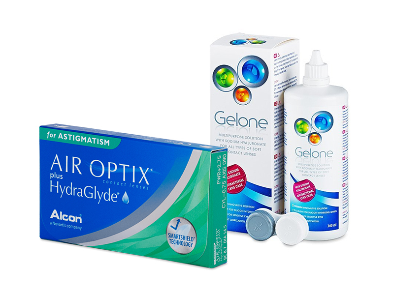 Air Optix plus HydraGlyde for Astigmatism (3 soczewki) + płyn Gelone 360 ml