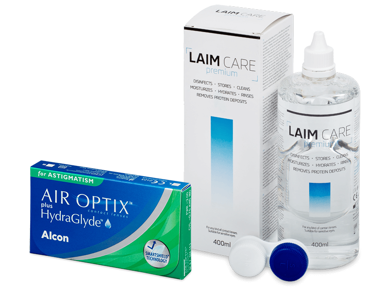 Air Optix plus HydraGlyde for Astigmatism (3 soczewki) + płyn Laim-Care 400 ml