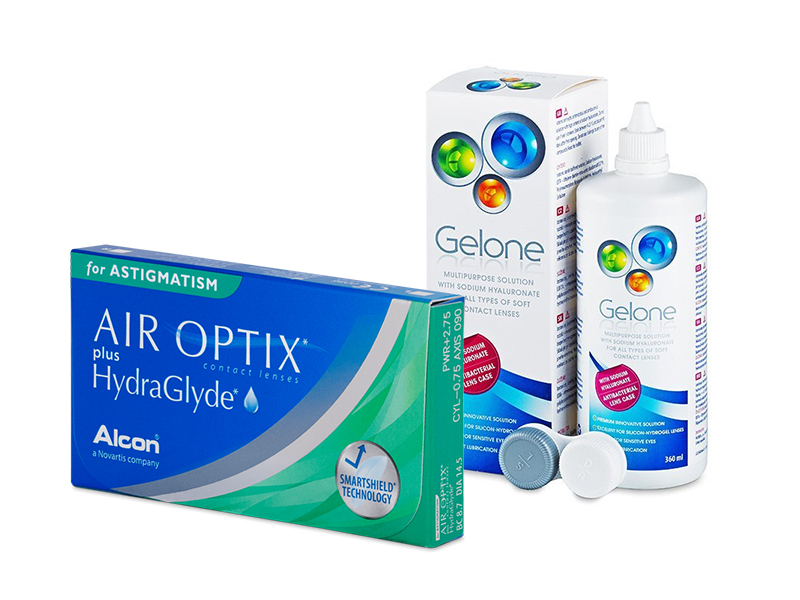 Air Optix plus HydraGlyde for Astigmatism (6 soczewek) + płyn Gelone 360 ml