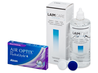 Air Optix plus HydraGlyde Multifocal (3 soczewki) + płyn Laim-Care 400 ml