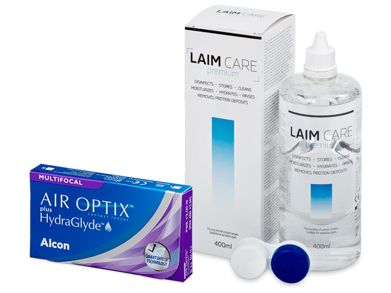Air Optix plus HydraGlyde Multifocal (6 soczewek) + płyn Laim-Care 400 ml