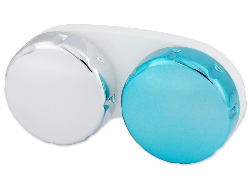 Pojemnik na soczewki kontaktowe z lustrzanym wykończeniem – niebieskie/srebrne 